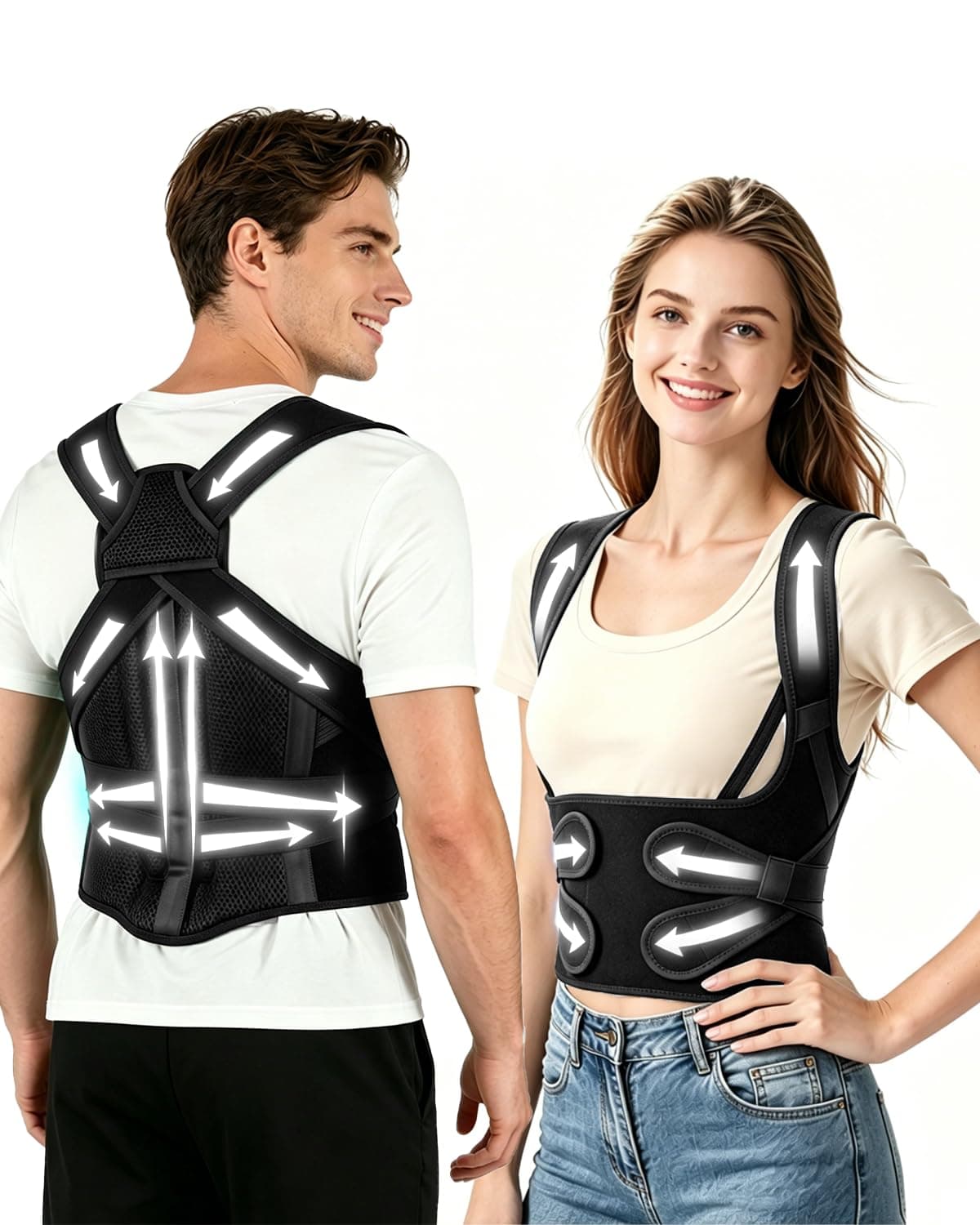 Posture corrector back brace with dynamic support system